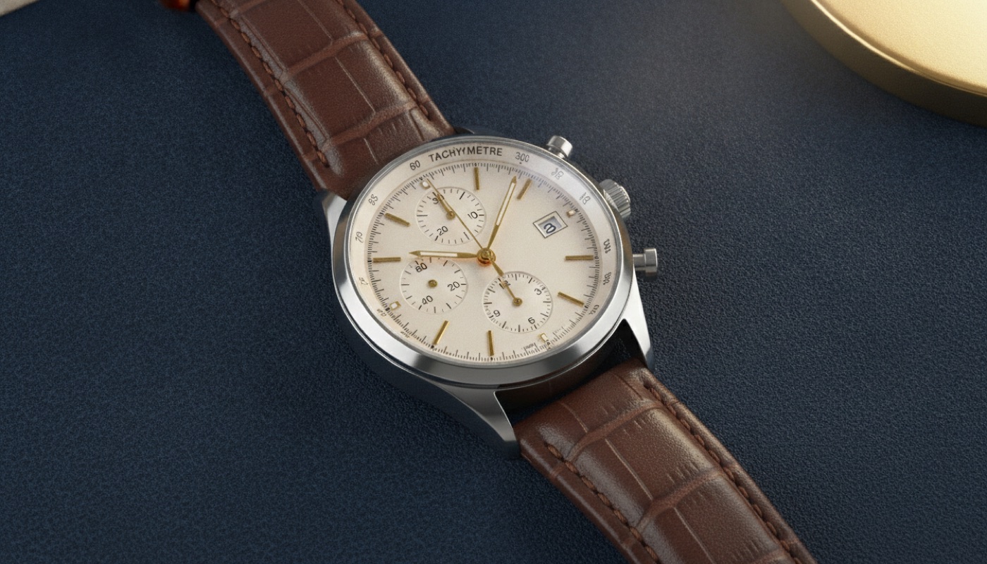 Targa Gentleman Chronograph watch — a classic chronograph with a tachymeter scale and brown leather strap
