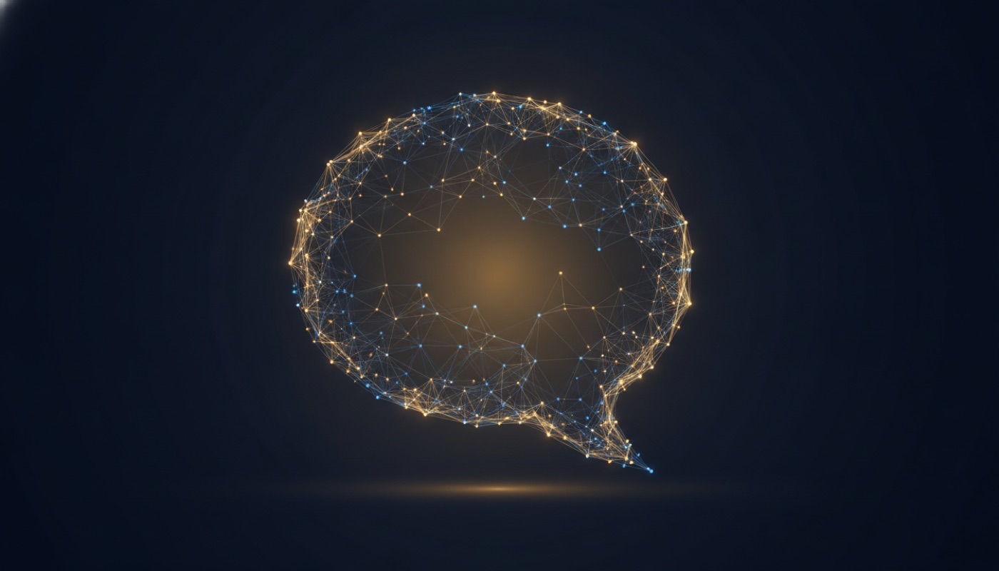 Layers of a neural network forming the shape of a conversation bubble