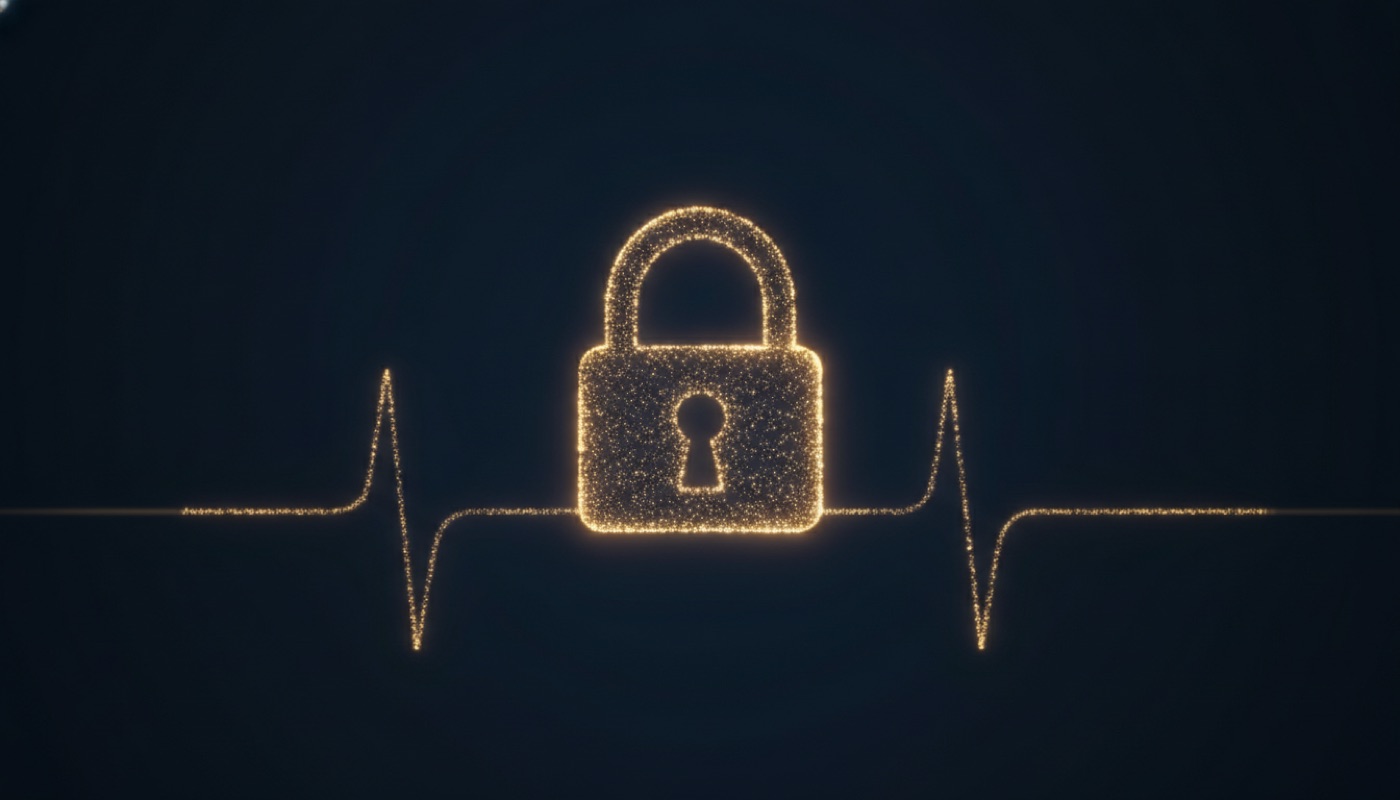A padlock formed from light above an audio waveform, representing data privacy